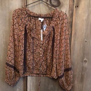 Olivaceous Button Up Blouse in Brown Floral Print Size Small Women’s